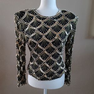 Laurence kazan sequin glam top long sleeve